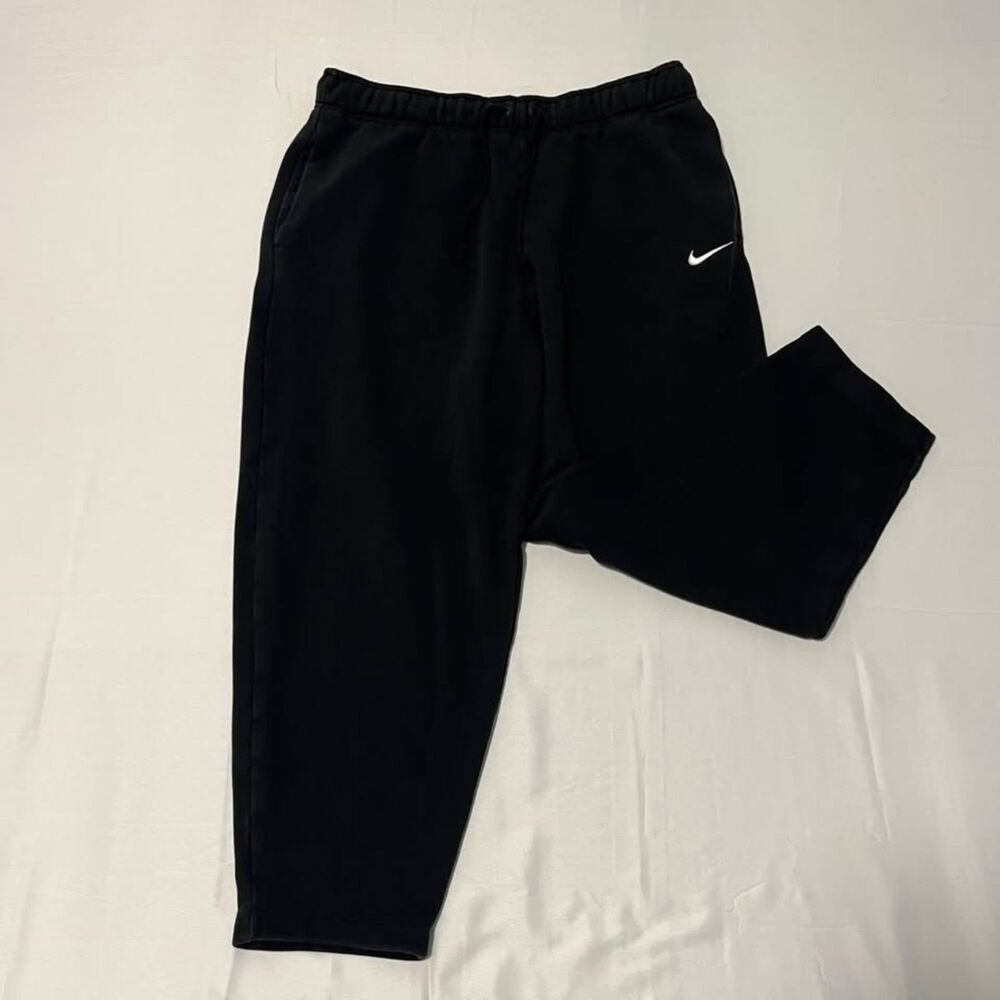 Nike Men's L Black Fleece Sweatpants Open Hem Drawstring Swoosh Cotton Blend